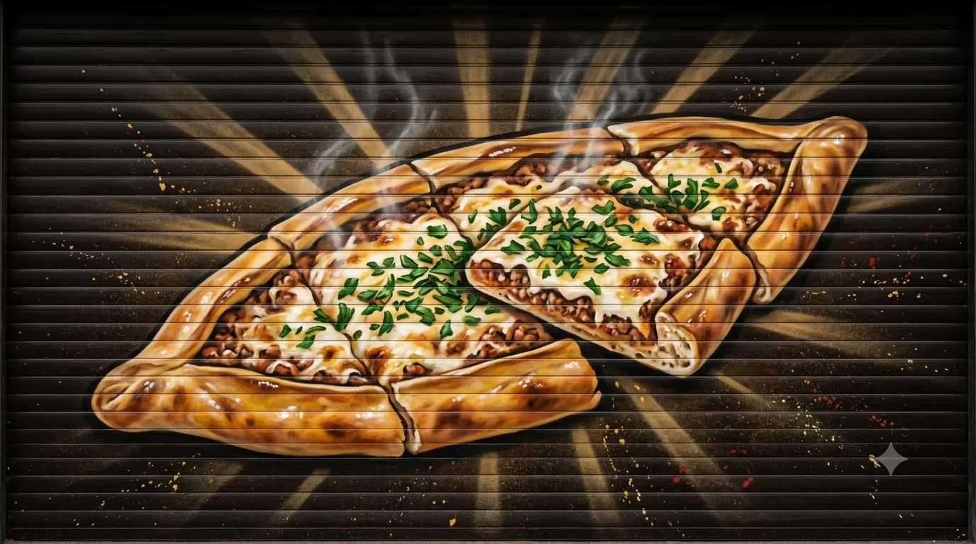 Illustration: Pide mit Käse im Euphrat-Street-Art-Stil