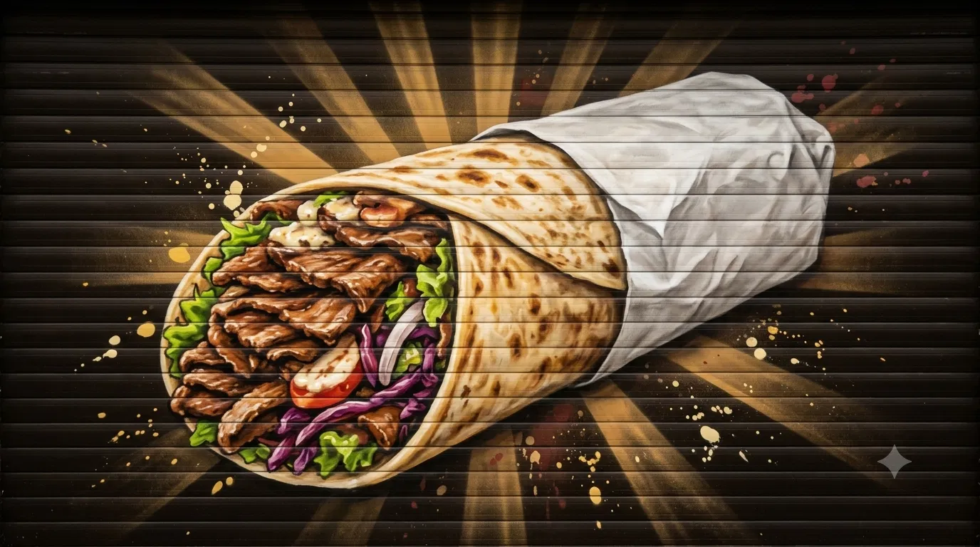 Illustration: Yufka-Wrap im Papier im Euphrat-Street-Art-Stil